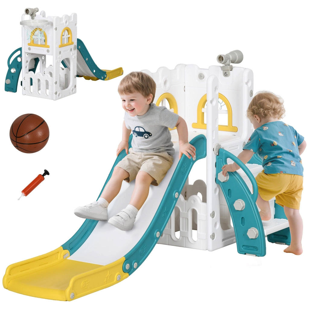 Castello per bambini 5 in 1 con canestro e scivolo ¨C Minimal ¨C 70x177x92 cm giallo