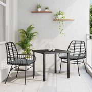 Set da Pranzo per Giardino 3 pcs Nero polyrattan