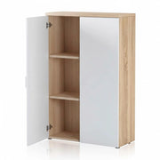 Armadio Armadietto Multiuso A Due Ante Con Ripiani Regolabili Mobile Salvaspazio In Melaminico Per Casa Ufficio E Lavanderia Ingresso 80 X 119 X 33 Cm Bianco Opaco E Rovere