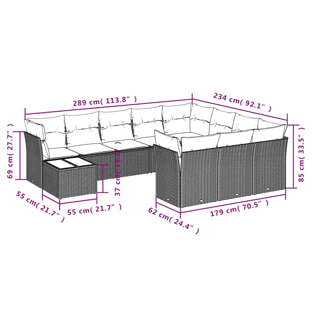 Set Divani da Giardino 11 pz con Cuscini Polyrattan Marrone 3218263