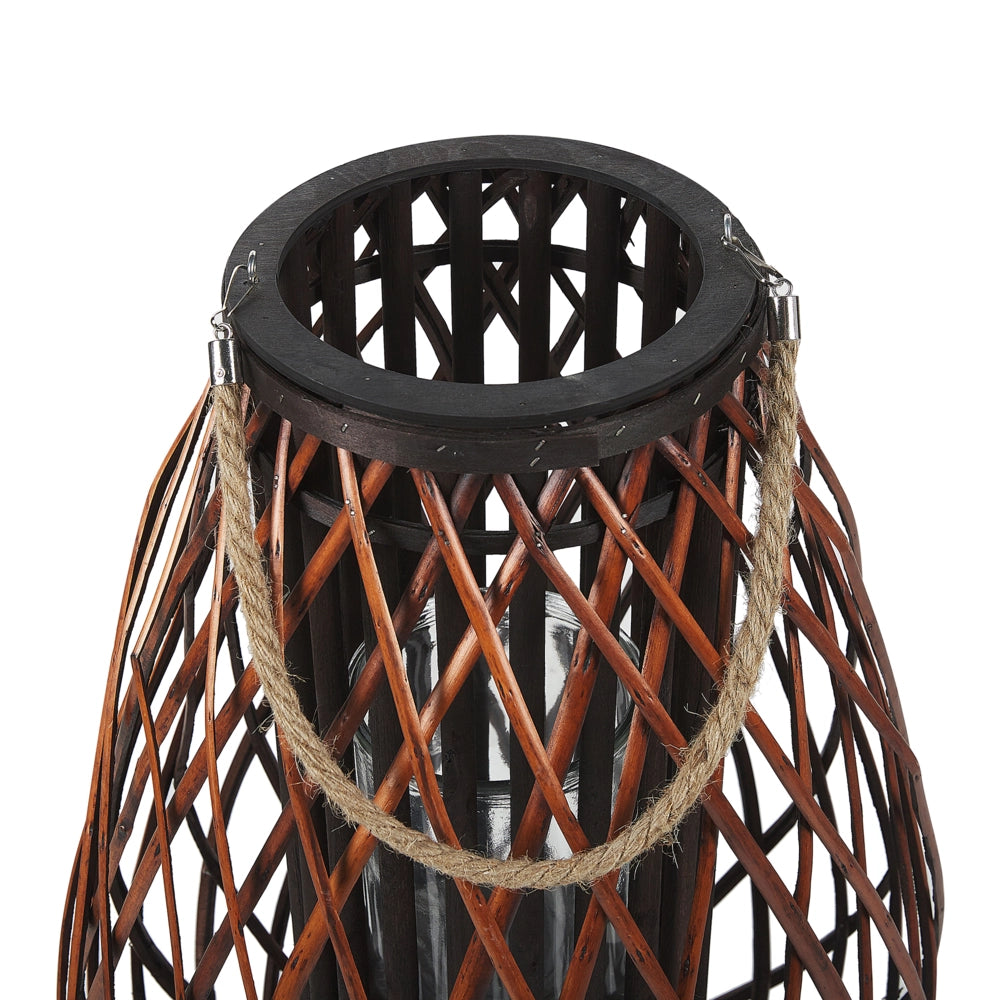 Lanterna Marrone Salice Legno 60 cm Manico in Corda Portacandele Decorativo