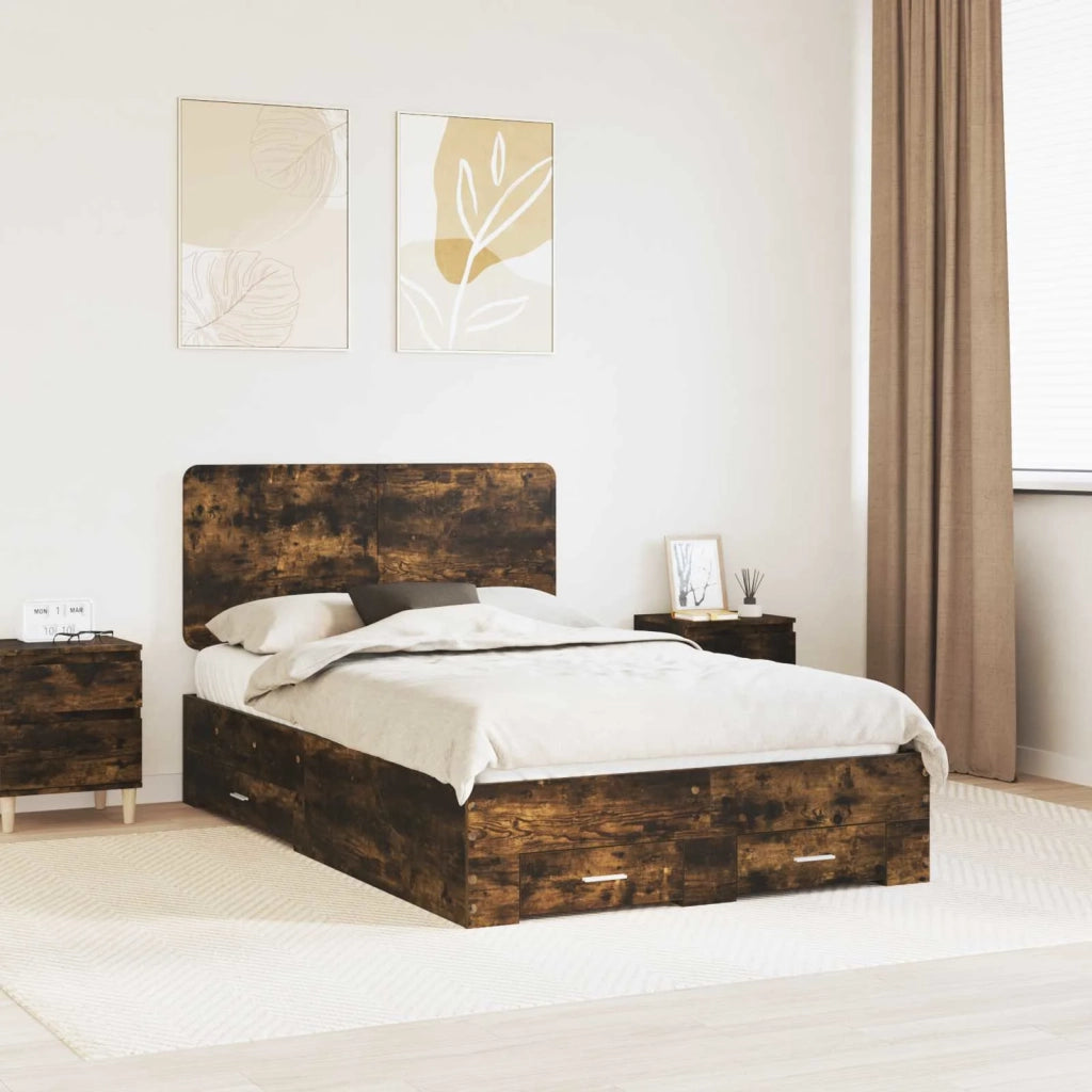 Letto matrimoniale | Letto per adulti | Struttura del letto Rovere fum¨¦ 135 x 190 cm Legno multistrato