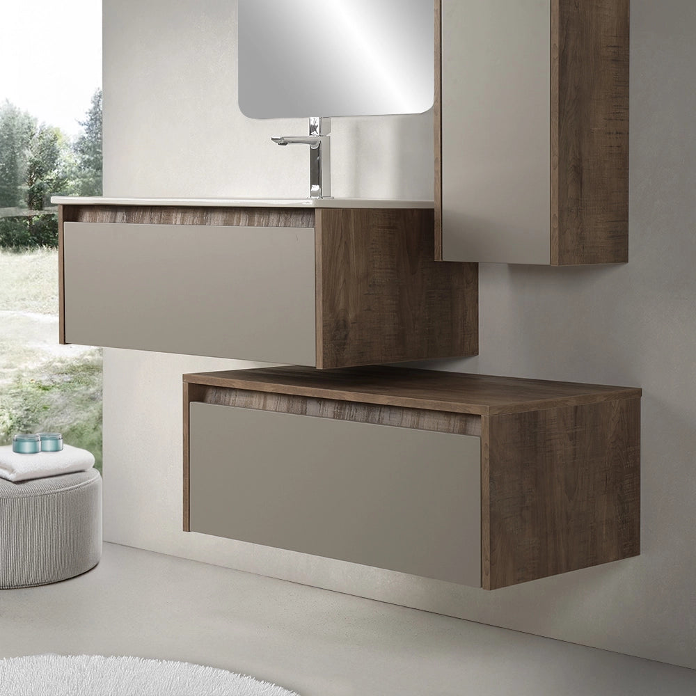Mobile bagno sospeso 80 cm in legno tabacco e tortora Smok