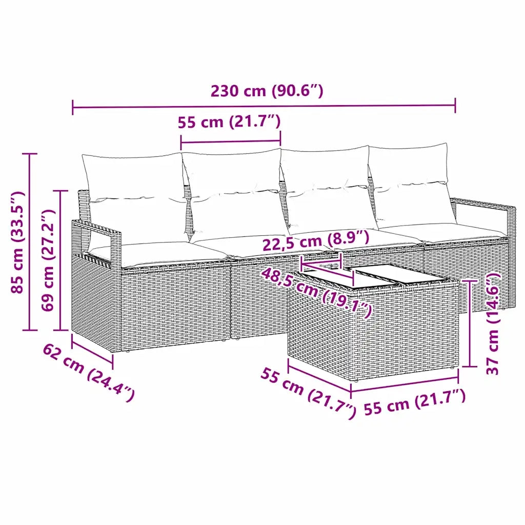 Set di divani 5 pcs Marrone e Crema polyrattan 3346248