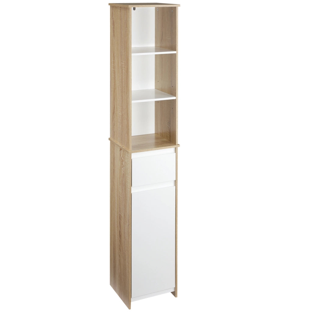 Mobile Bagno Salvaspazio Colonna ¨C Xylo ¨C Legno Bianco con Ripiani Cassetto Armadietto 32.6x30x171.2cm