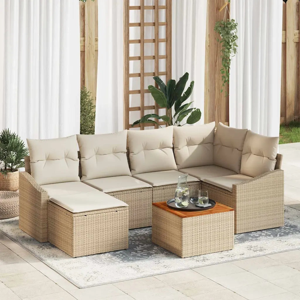 Set Divano da Giardino con cuscino 7 pcs Beige polyrattan