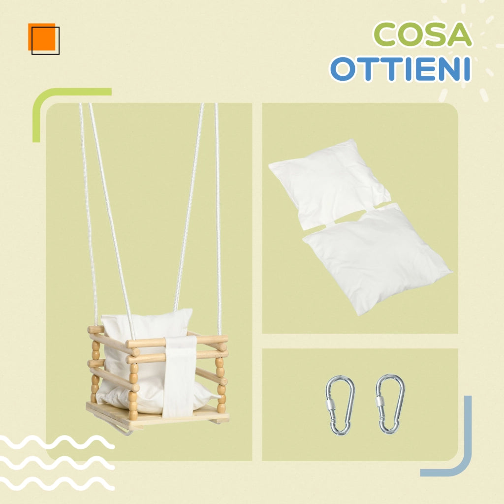 Altalena per Bambini in Legno e Cotone con Cuscino ¨C Minimal ¨C 30x30x110-180 cm