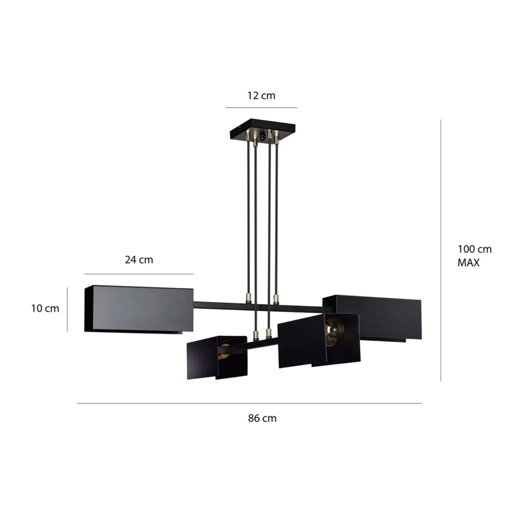 Lampadario Minimal Yuhuang Acciaio Nero 4 Luci E27 Ip20