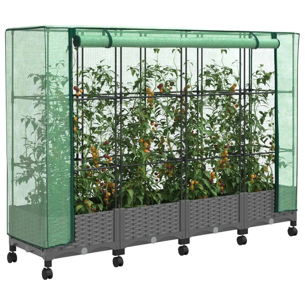Vaso da Giardino con Copertura per Serra e Ruote 4 pz PP 3423141
