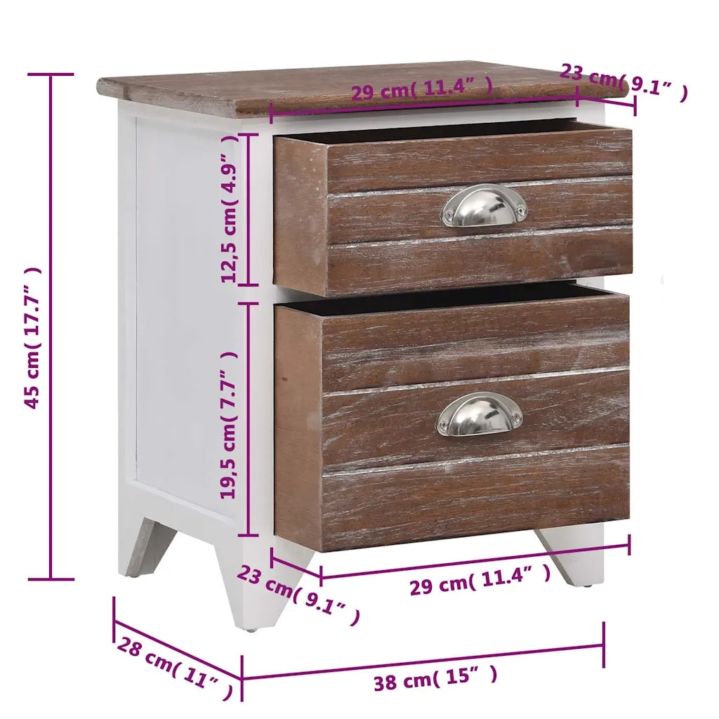 Comodini Set 2 pz con 2 Cassetti Marrone e Bianco 242042