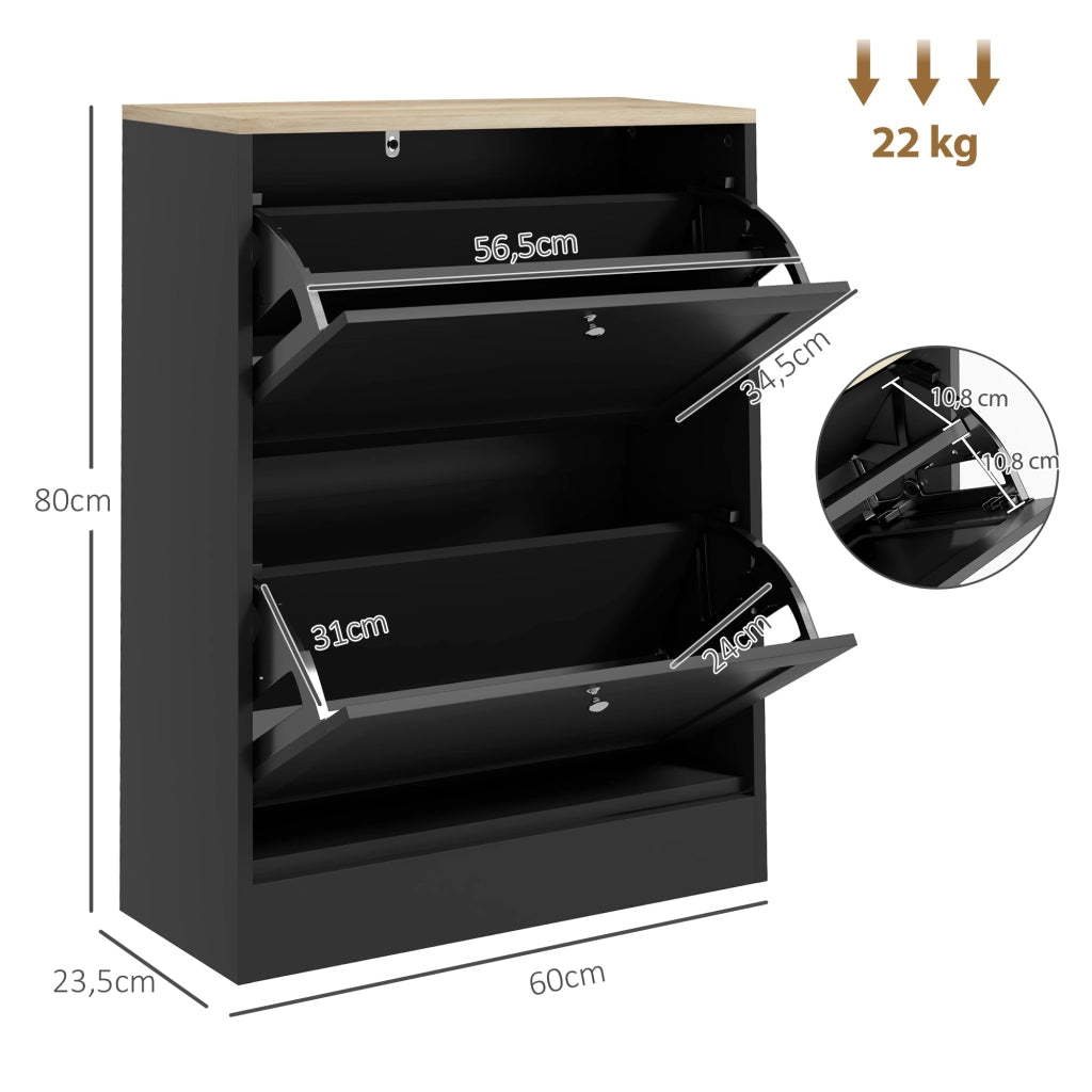 Scarpiera con 2 Cassetti e Ripiani Regolabili ¨C zephmum ¨C Nero 60x23.5x80cm