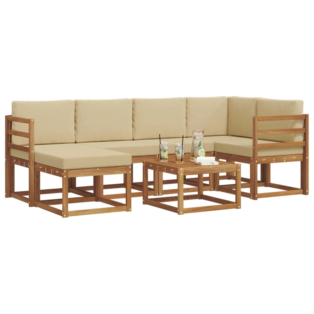 Set di divani da esterno con cuscino 7 pcs Naturale e Beige 3366661