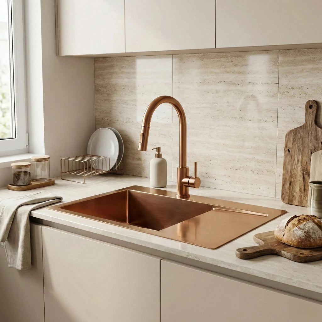 Lavello In Acciaio Fin Brush Copper senza rubinetto da cucina