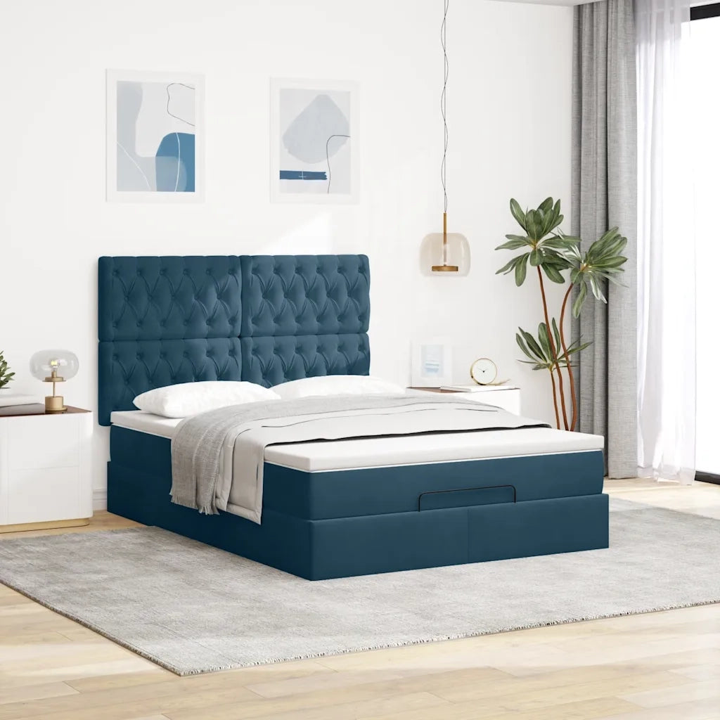 Struttura Letto Pouf con Materassi 140x190 cm in Velluto 3314394