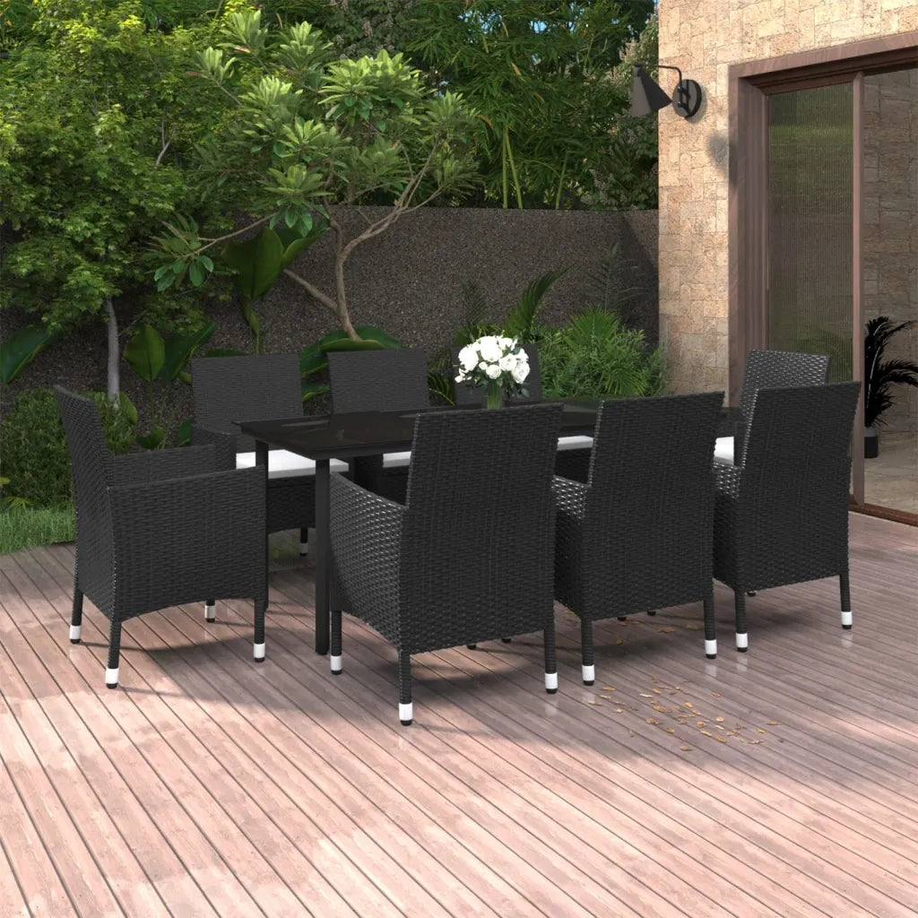 Set da Pranzo per Giardino 9 pz con Cuscini Polyrattan e Vetro 3099732