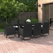 Set da Pranzo per Giardino 9 pz con Cuscini Polyrattan e Vetro 3099732