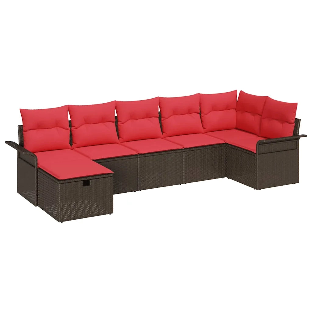 Set Divano da Giardino 7 pcs Marrone e Rosso polyrattan 3358903