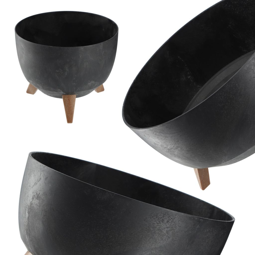 Vaso da fiori KADAX 47 cm con coperchio e piedini in sughero, colore nero.