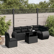 Set Divani da Giardino con Cuscini 7pz Nero Polyrattan