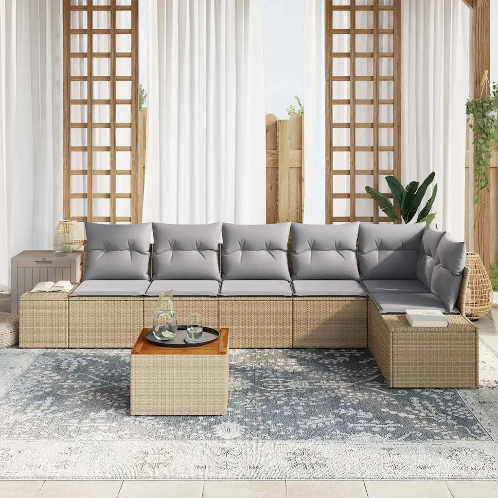 Set Divano da Giardino con cuscino 7 pcs Beige polyrattan 3347966