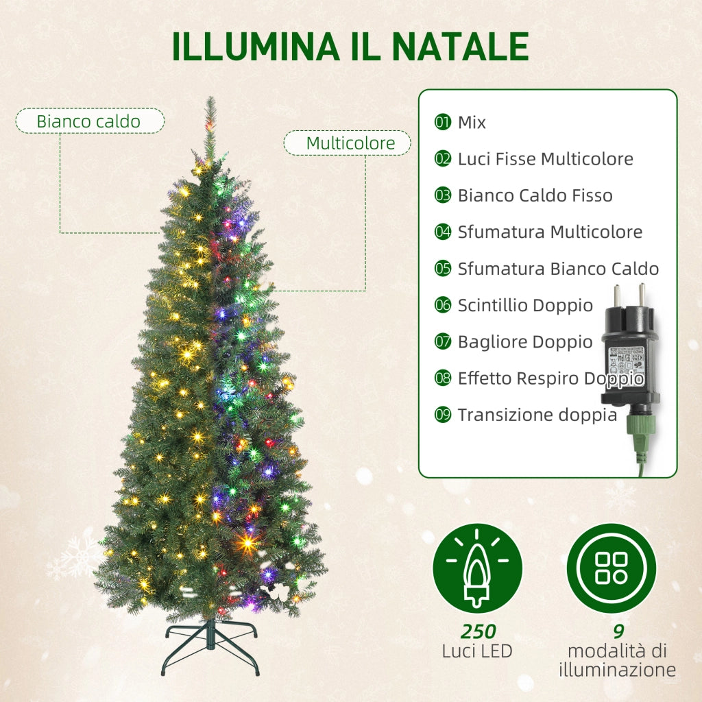 Albero di Natale Illuminato 180 cm ¨C Minimal ¨C 250 Luci Bianche e Colorate 9 Modalit¨¤