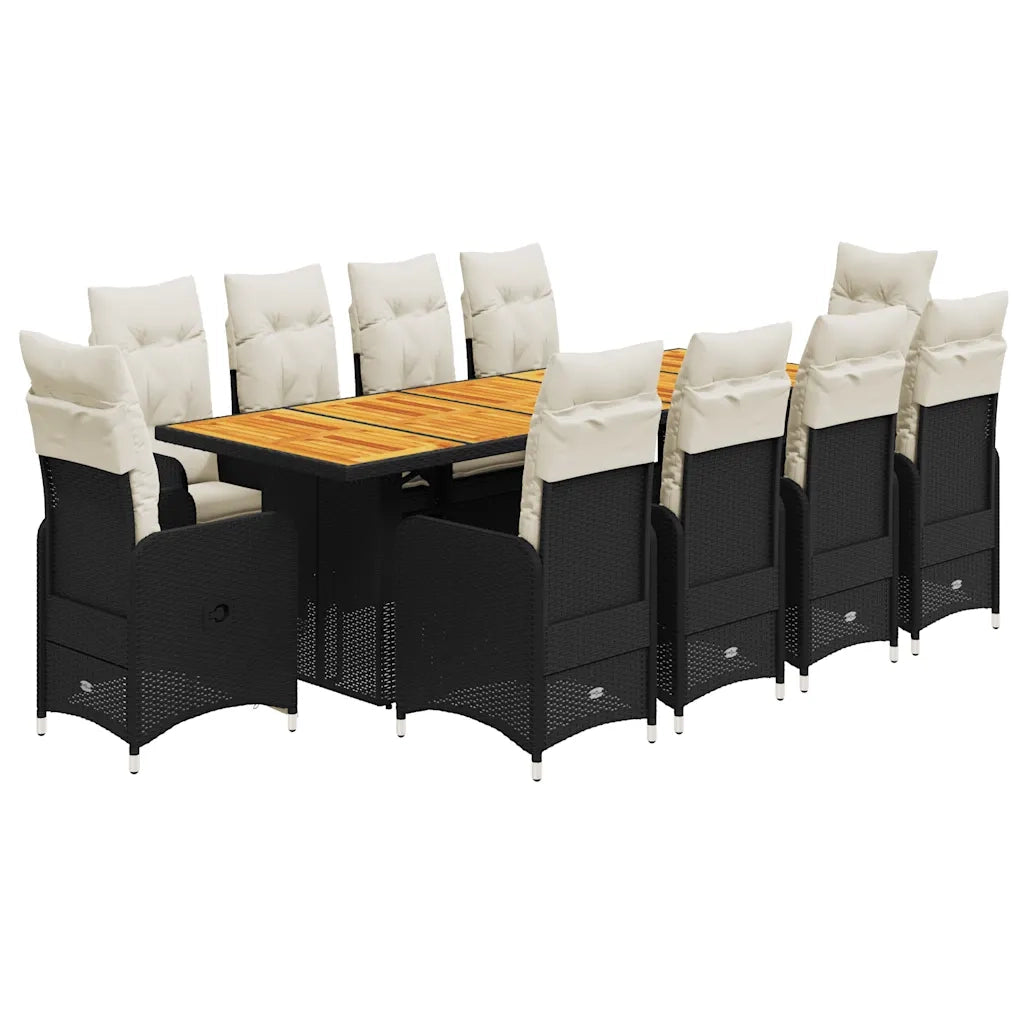 Set da Bistrò da Giardino 11 pz con Cuscini Nero in Polyrattan 3277273