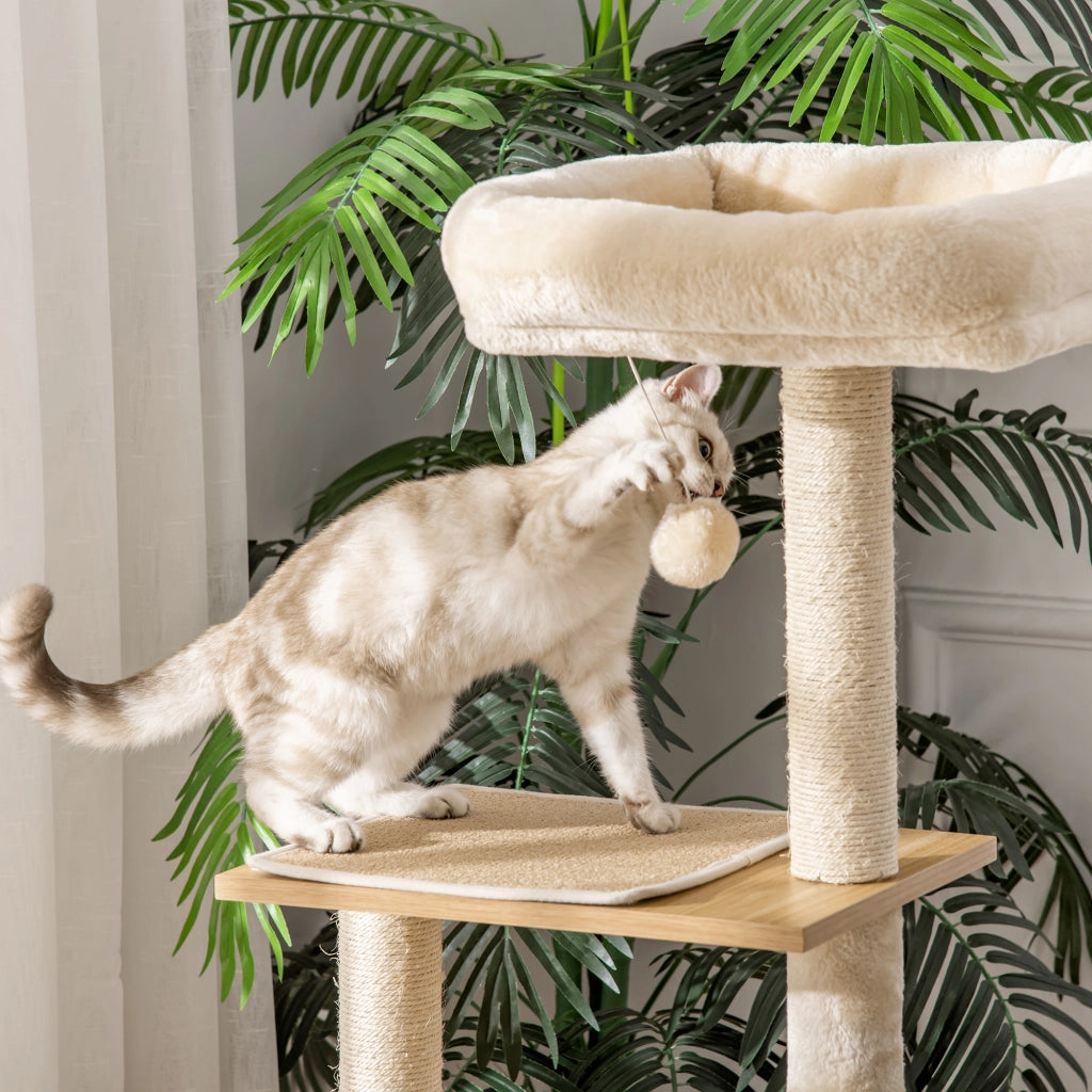 Albero tiragraffi per gatti con amaca e cuscini ¨C Minimal ¨C 126 cm naturale beige