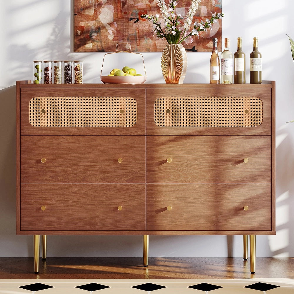 Buffet Commode con 6 cassetti rotin - Xylo - Marrone per camera da letto e soggiorno