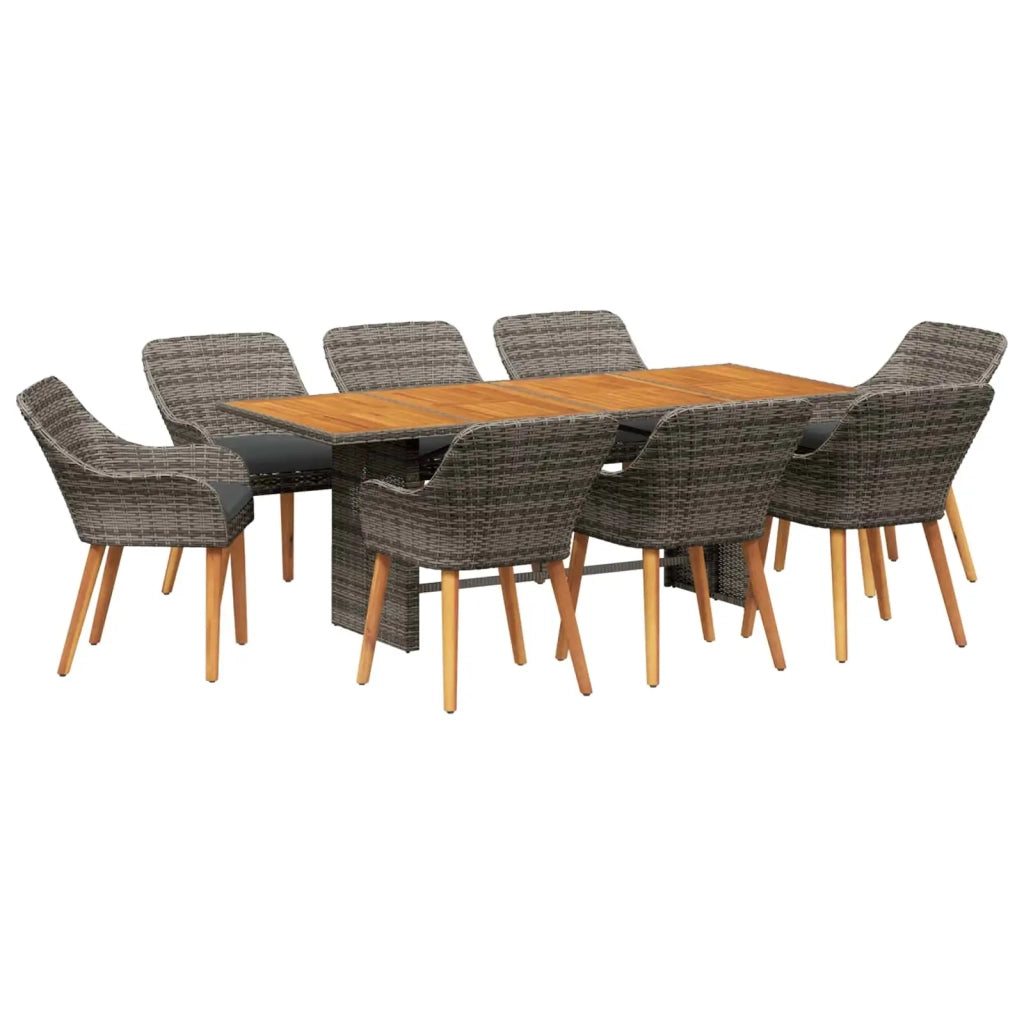 Set da Pranzo per Giardino con cuscino 9 pcs Grigio polyrattan 3261628