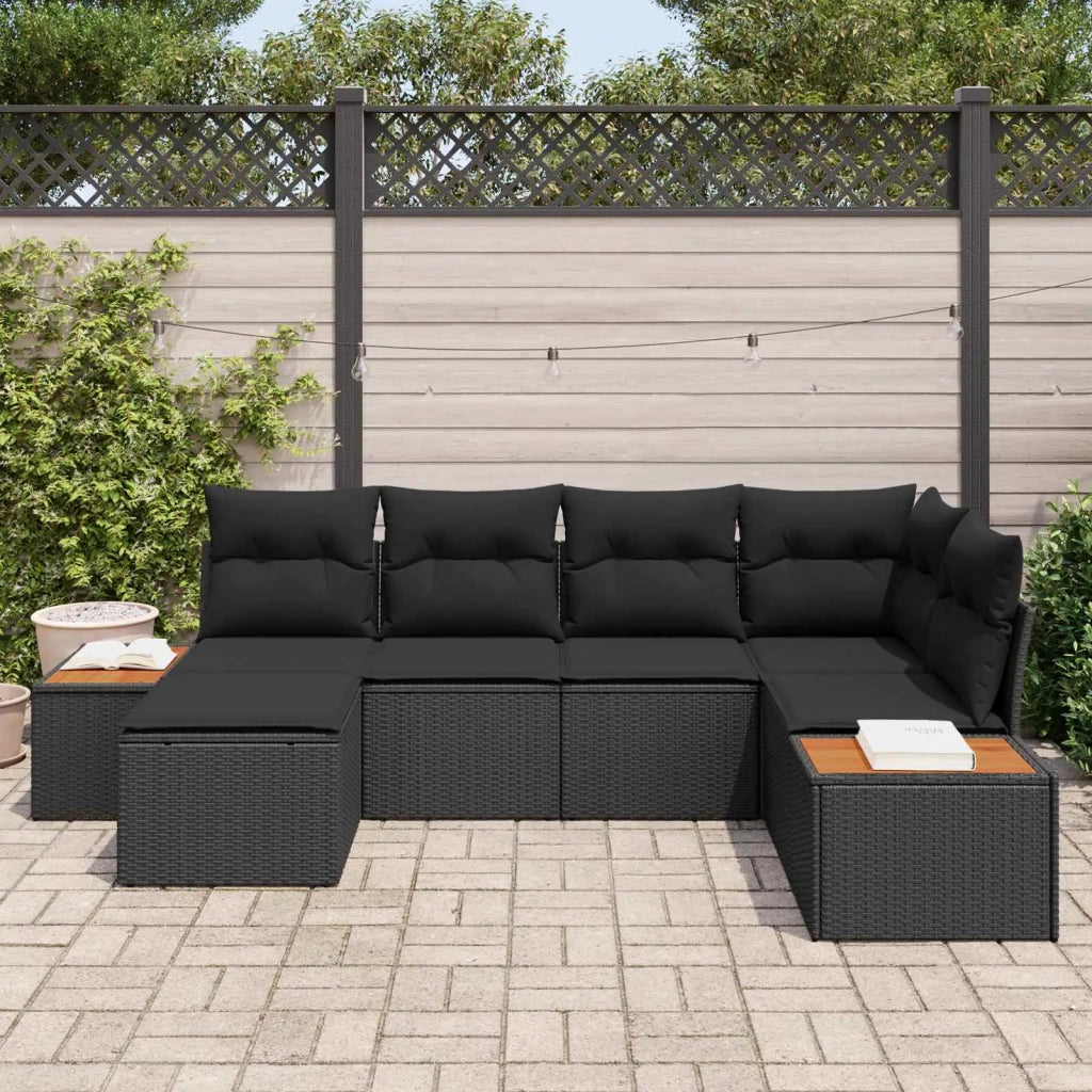 Set Divano da Giardino con cuscino 6 pcs Nero polyrattan