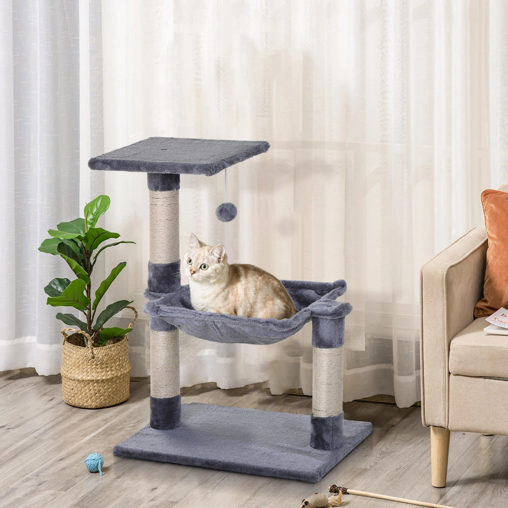 Arbre ¨¤ chat con 3 griffoirs, plateforme, hamac e boule ¨C Minimal ¨C grigio, 50x36x70 cm