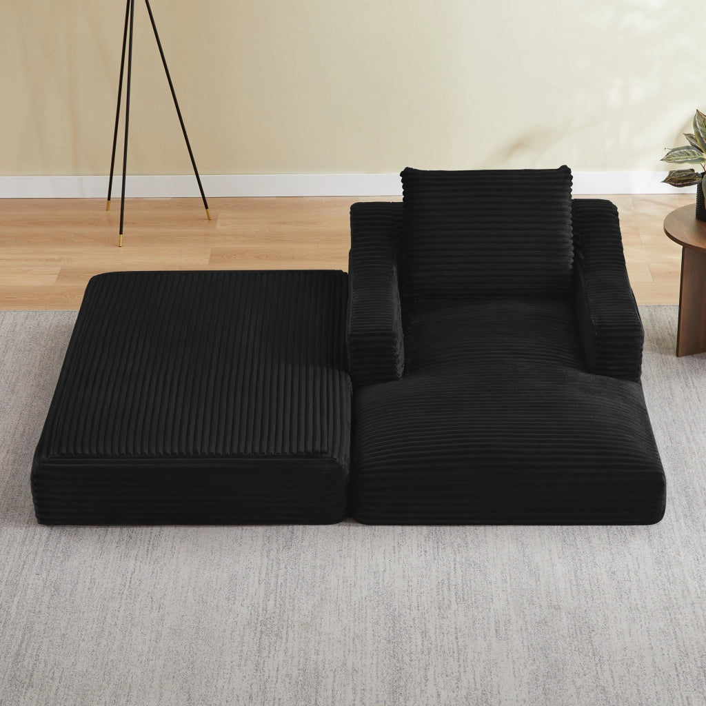 Poltrona lounge in velluto a coste con design a doppio strato trasformabile in letto, per salotto e camera, nero