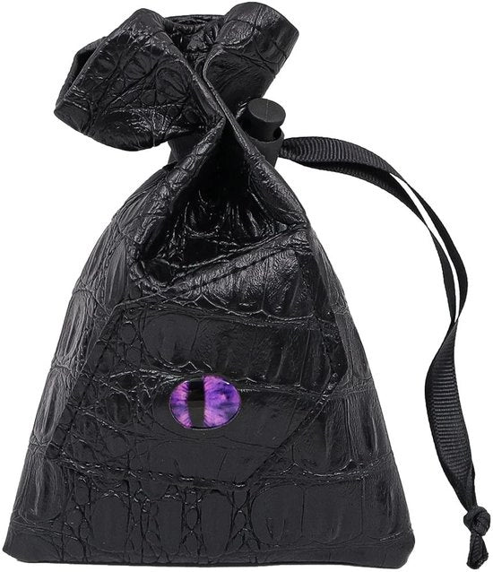 Borsa da gioco da tavolo multifunzionale con chiusura a cerniera - Pelle PU - Tas per RPG con dimensioni 3,9 x 5,5 pollici - Nero con occhi di drago viola
