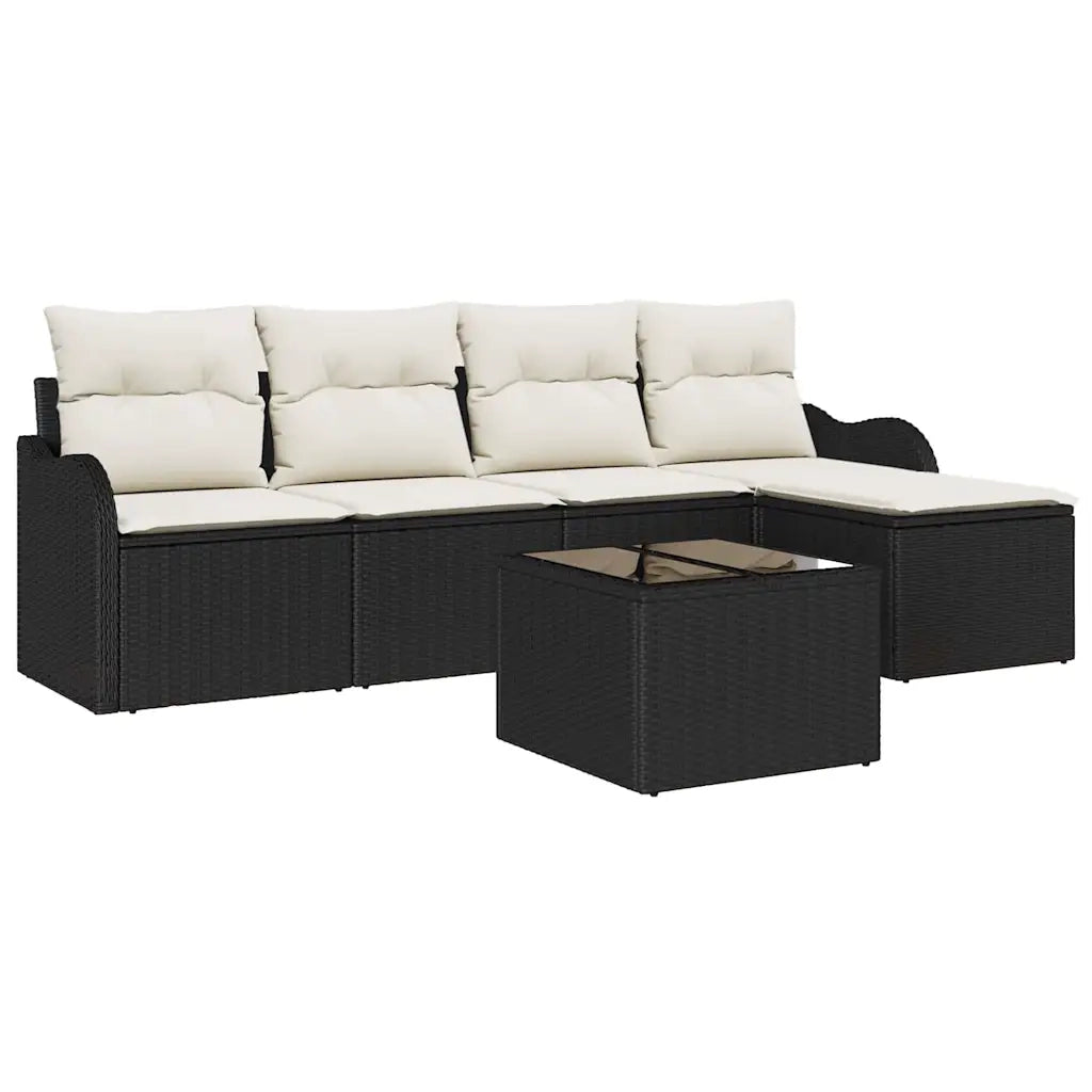 Set Divano da Giardino 6 pcs Nero polyrattan