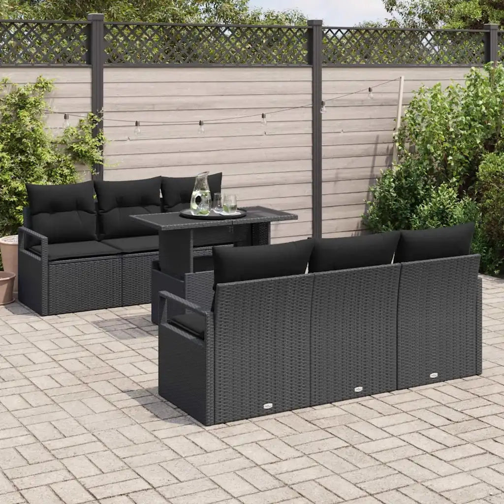 Set Divano da Giardino con archiviazione 7 pcs Nero polyrattan