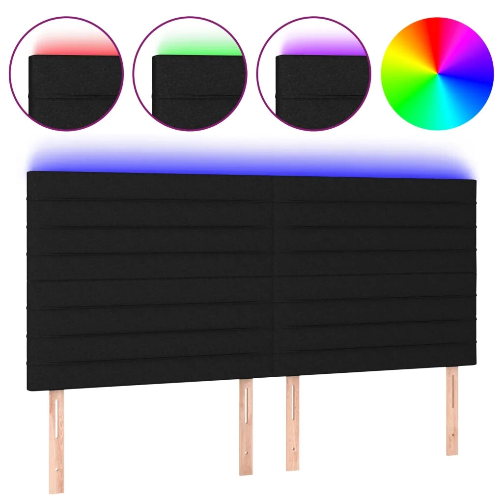 Testiera a LED Nera 160x5x118/128 cm in Tessuto 3122572