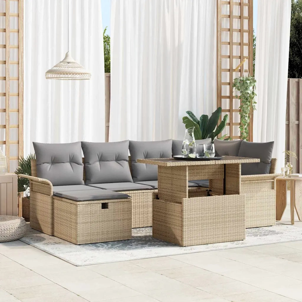 Set Divano da Giardino con cuscino 7 pcs Beige polyrattan