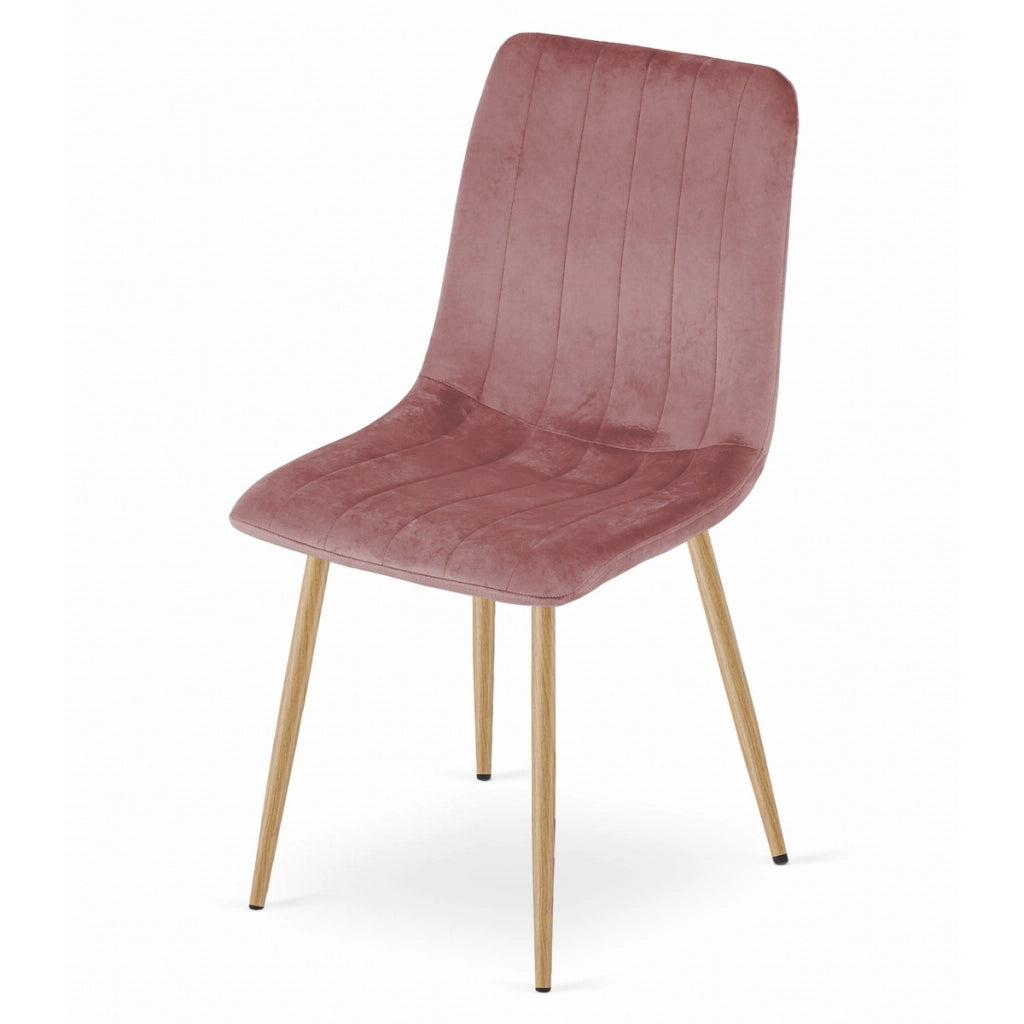 Sedia LAVA in velluto rosa con gambe effetto legno