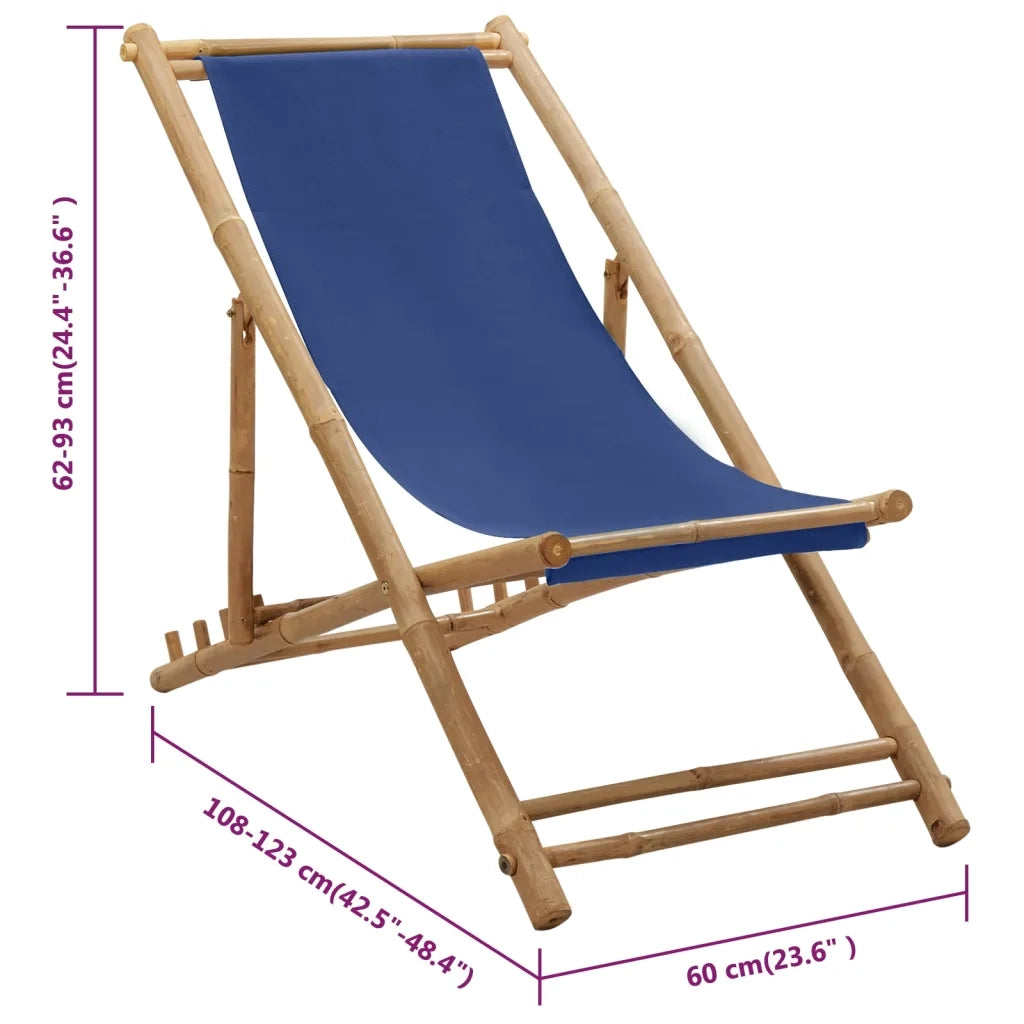 Sedia a Sdraio in Bambù e Tela Blu Marino 313019