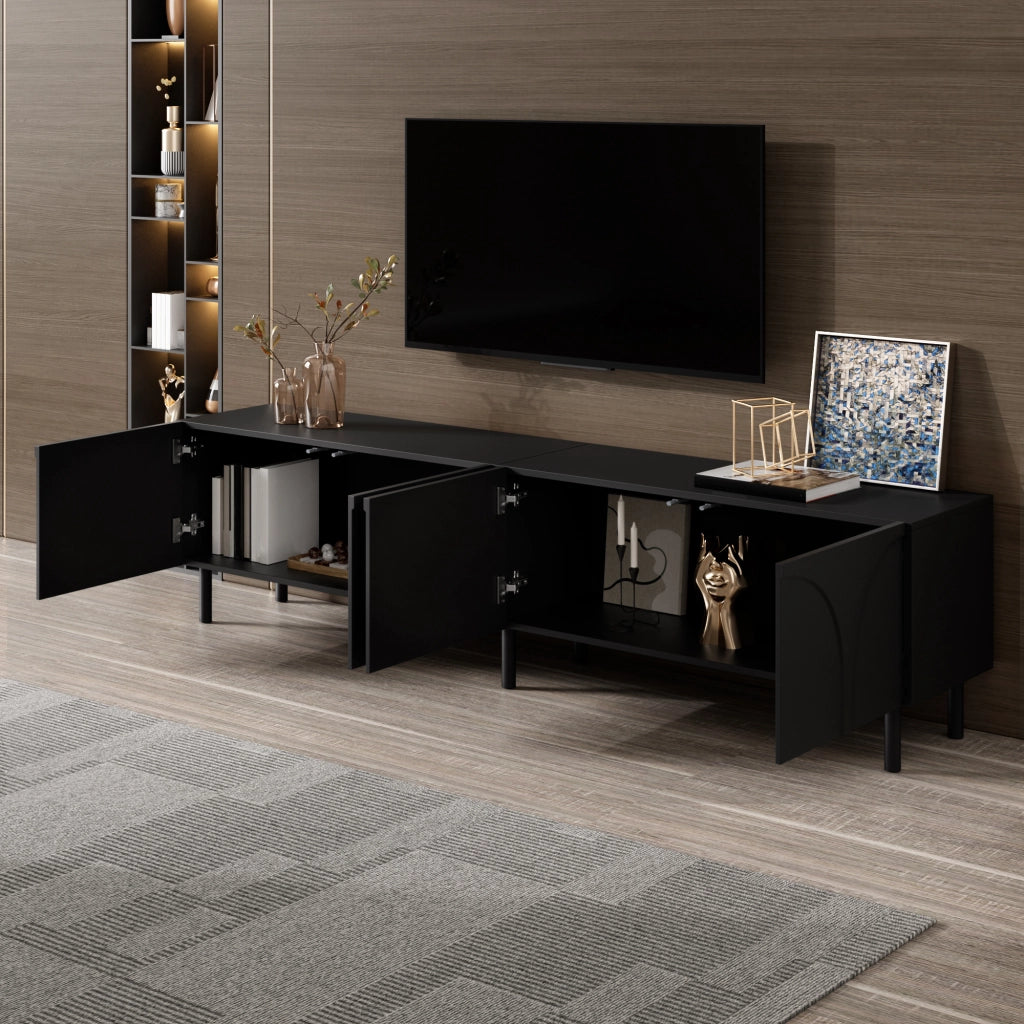 Cassettiera TV nera in MDF e truciolare lunghezza 180 cm