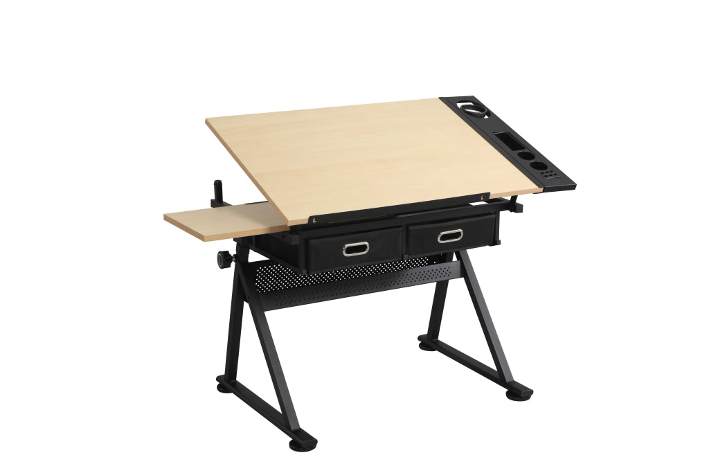 Scrivania Regolabile con 2 Cassetti e Sgabello ¨C MINIMAL ¨C Legno Acero