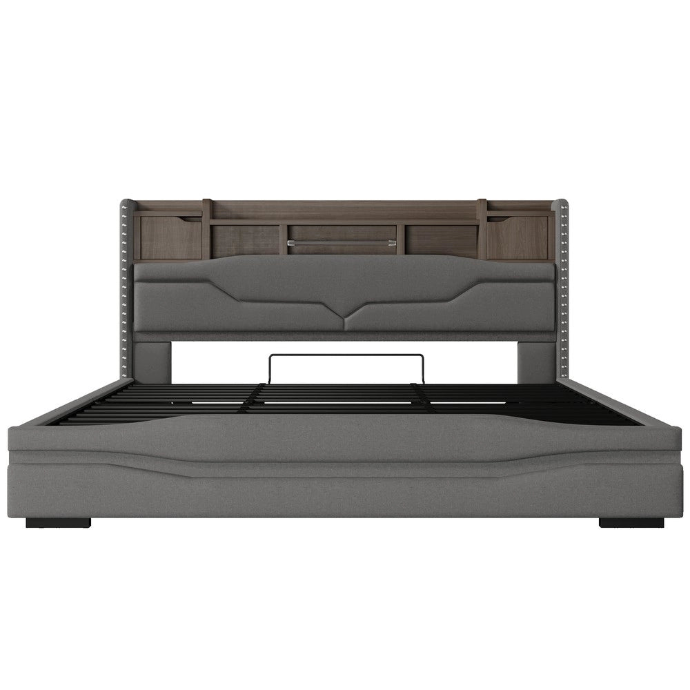 Letto Imbottito Contenitore con LED e USB ¨C Xylo ¨C Grigio 180x200