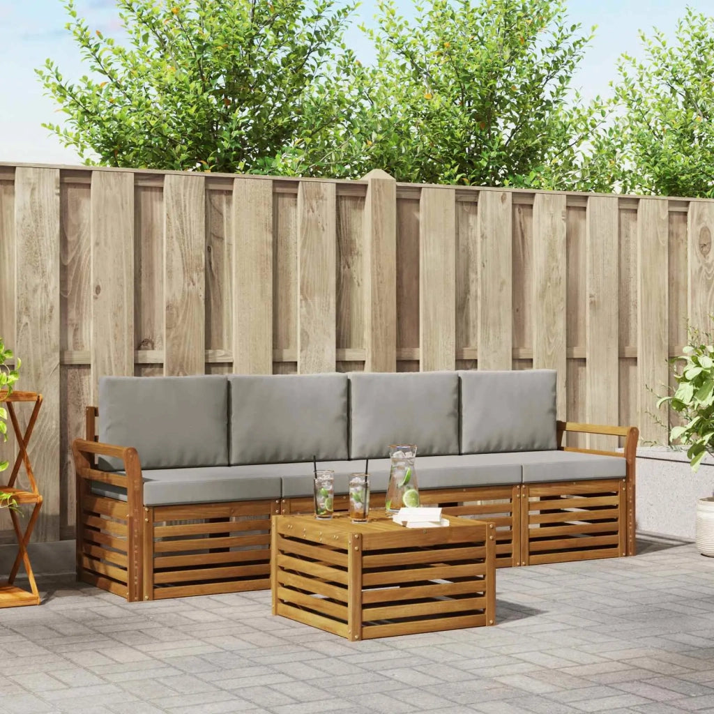 Set divani con cuscino 5 pcs Grigio Naturale e Chiaro 3374331