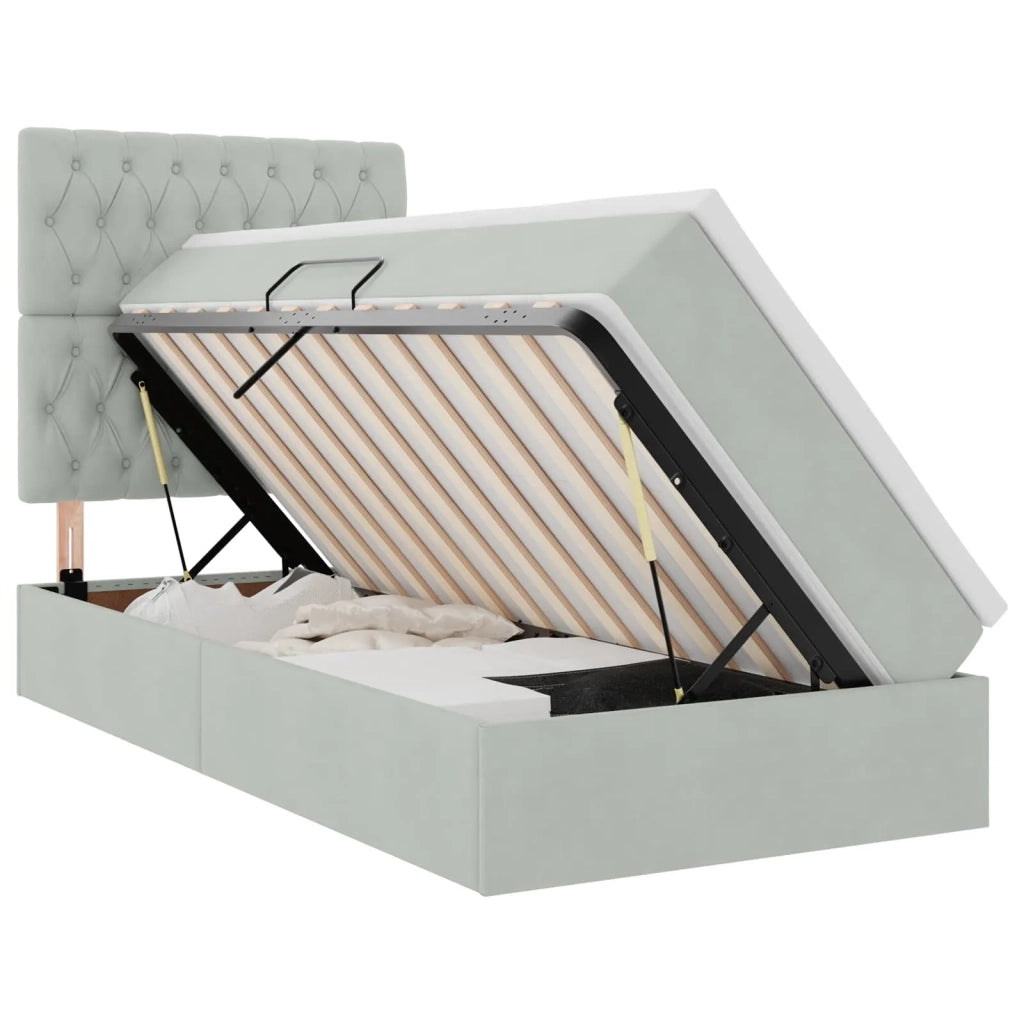 Letto con contenitore e LED Grigio chiaro 100 x 200 cm Velluto