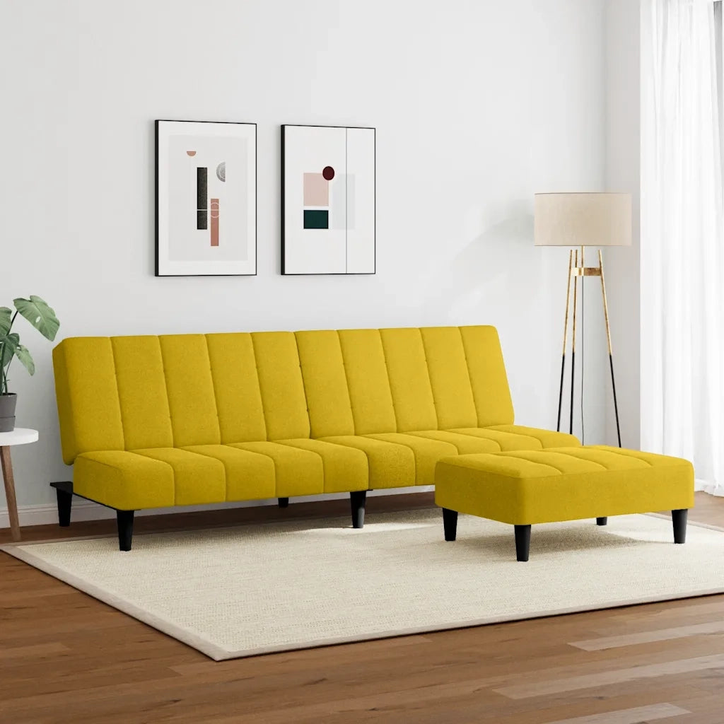 Divano Letto 2 Posti con Sgabello Giallo in Velluto