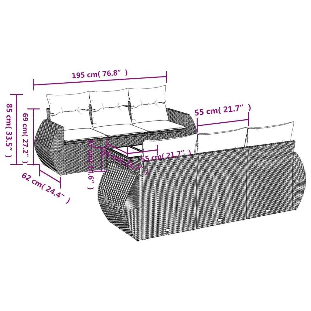 Set Divani da Giardino 7pz con Cuscini Grigio Chiaro Polyrattan 3221111
