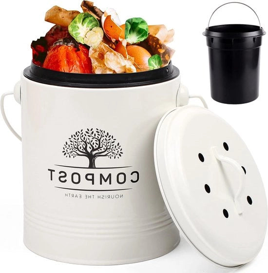 Compostatore per cucina - 13 galloni contenitore di compostaggio con coperchio e imboccatura interna - inclusa filtro di anidride carbonica - piccolo contenitore di compostaggio per rifiuti vegetali per interni