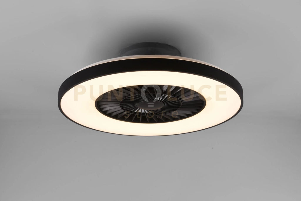 HALMSTADT VENTILATORE E PLAFONIERA LED 38W 4400lm, 2700 - 6500K DIFFUSORE SATINATO CON BORDO NERO CON TELECOMANDO MULTIFUNZIONE DIMMEREABILE D.58CM