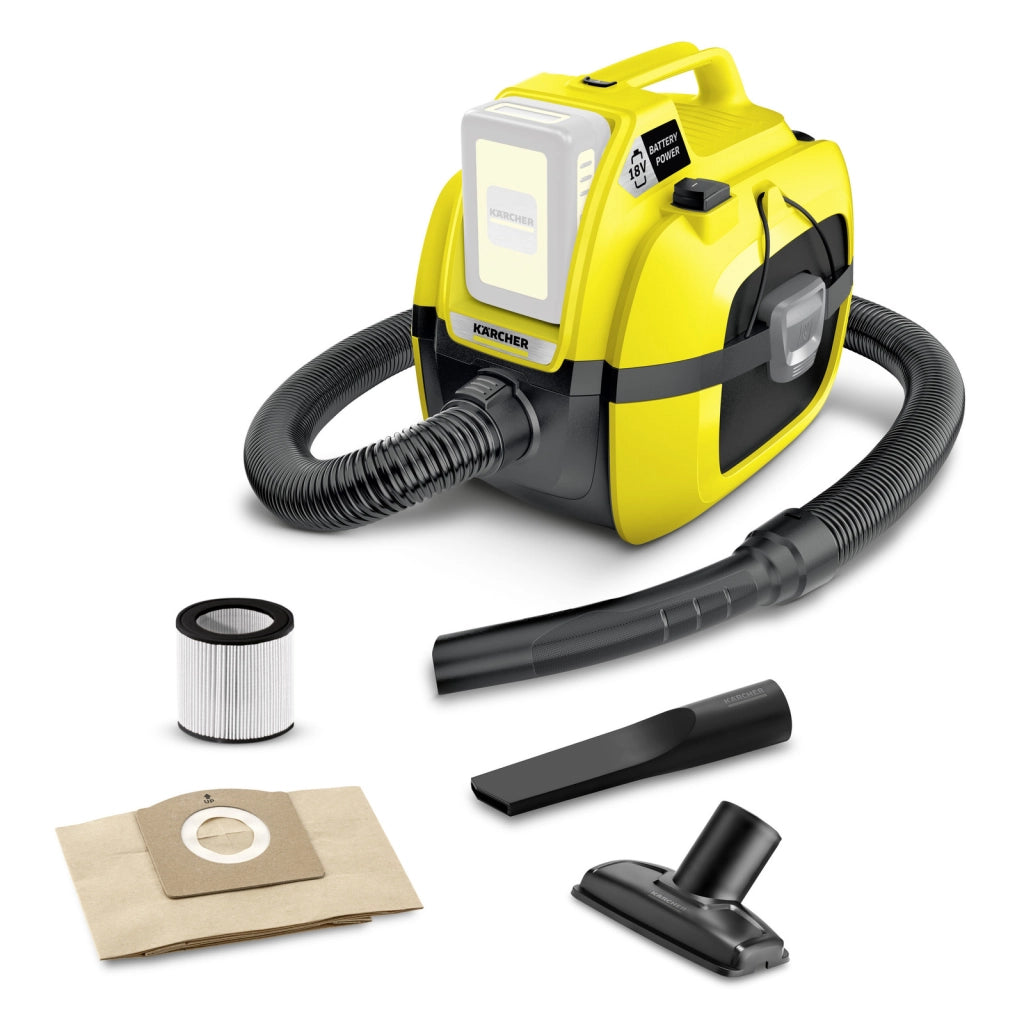 KARCHER Bidone aspiratutto solido liquidi a batteria WD 1 Battery - Potenza allacciata: 250 W - Capacità vano raccolta: 7 l - Materiale vano di raccolta: Plastica 