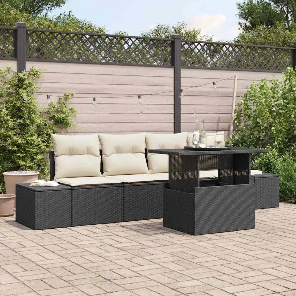 Set di divani con cuscino 5 pcs Nero e Crema polyrattan 3349083